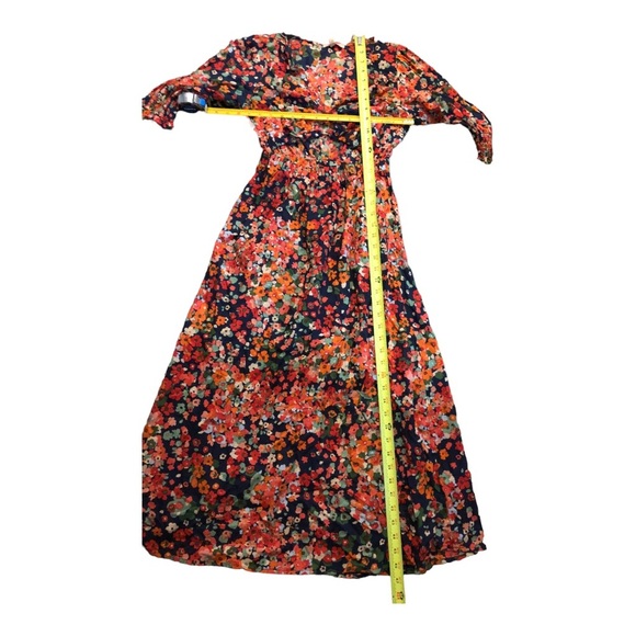 Red orange floral multi midriff cut out cotton v-neck midi dress size medium new - Picture 16 of 16